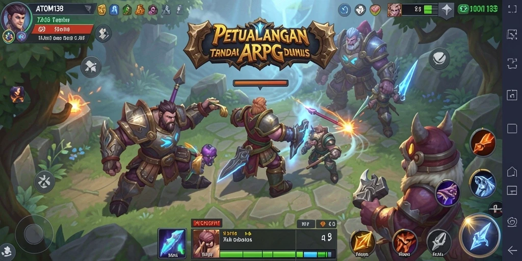 Tangkapan layar utama ATOM138 menampilkan aksi pertarungan seru dalam dunia ARPG.