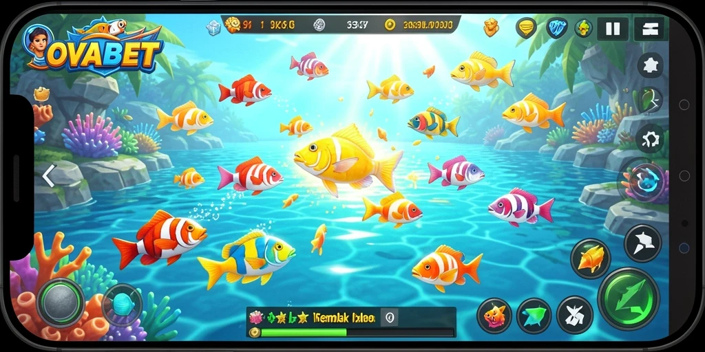 Screenshot gameplay OVABET yang menampilkan keseruan menembak ikan.