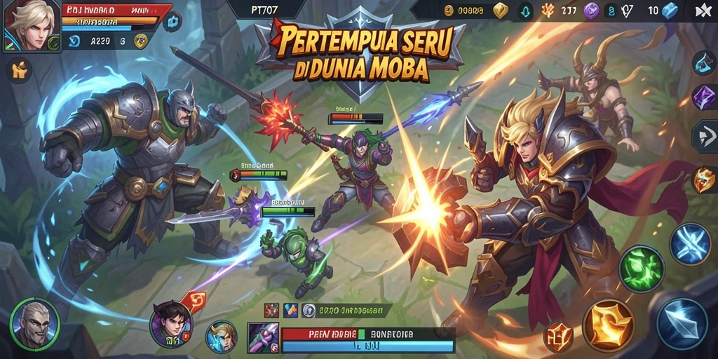 Gameplay seru PT707 dengan karakter beragam di arena MOBA.