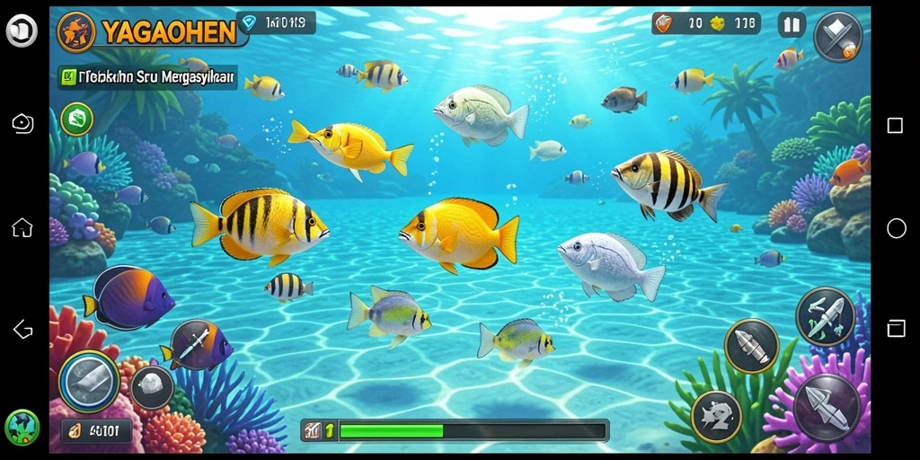 Tampilan gameplay seru YAGAOHEN saat menembak ikan.